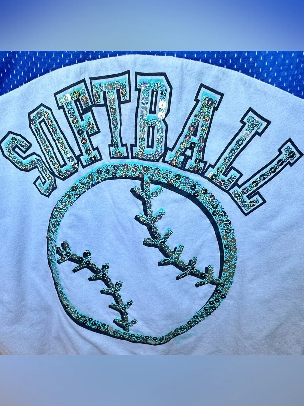 Justice Girls Tank Top Softball Blue White Glitter Aqua Sequins 2012 Size 16